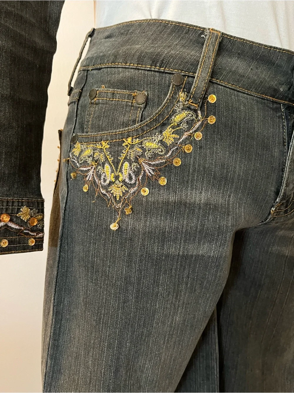 Vintage y2k Elite Jeans Jacket Set size 3/4 low rise, gaucho, bolero cropped
